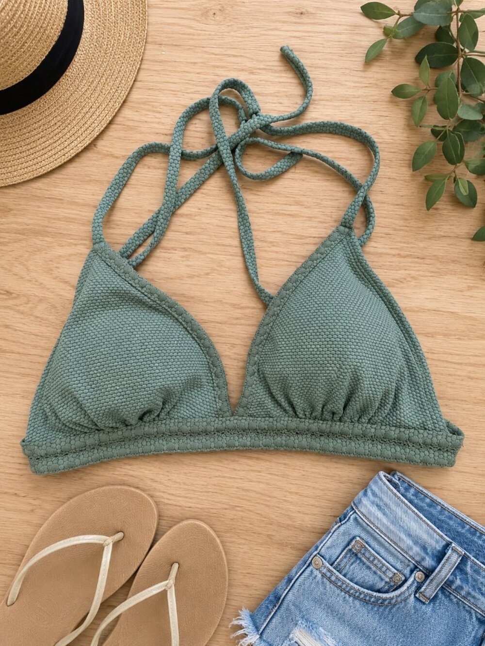 Xhilaration Textured Sage Green Triangle Bikini Top – Size Large